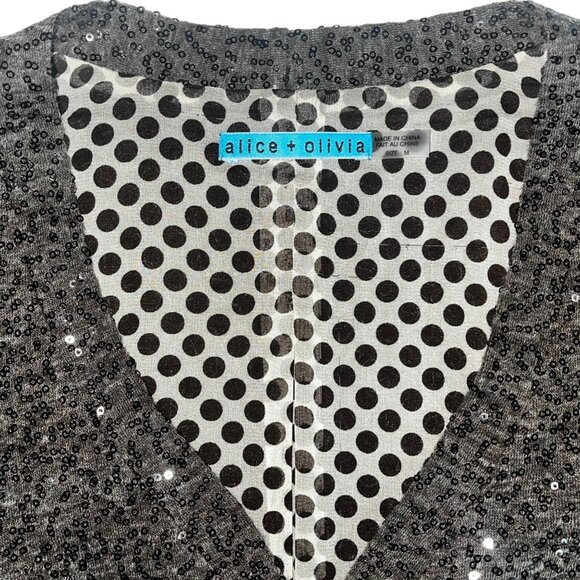 Alice + Olivia Sequined Brown Sweater Top Silk Lined Polka Dot Button Down Blous - Picture 3 of 8